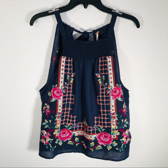 Free People NWT Honey Pie embroidered navy tank - Picture 5 of 8